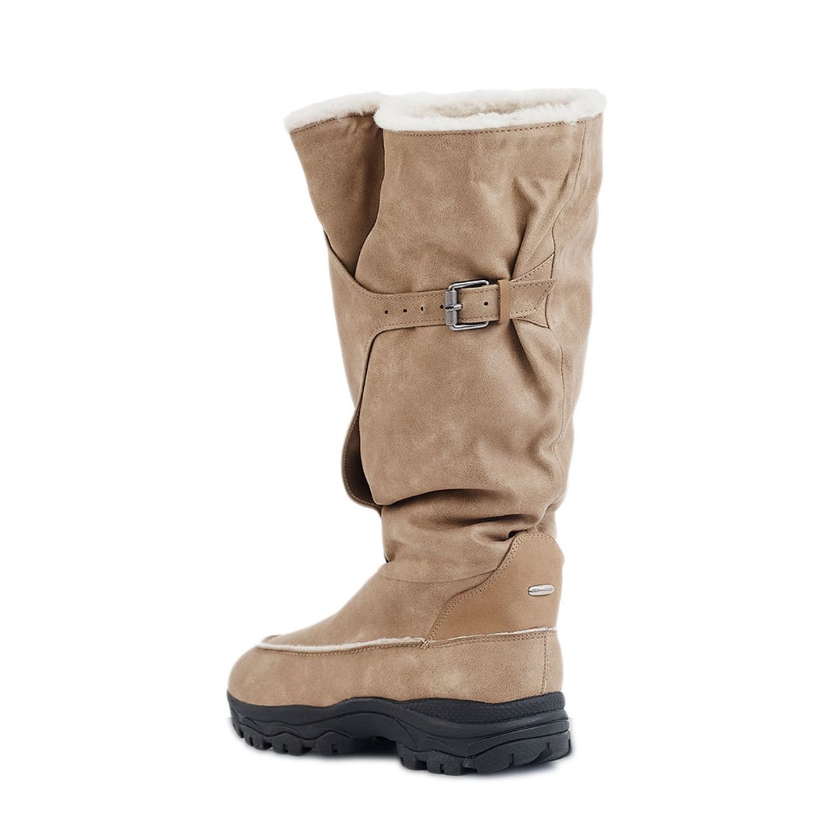 네거티브쓰리(NEGATIVETHREE) Belted Slouchy Shearling Boots_Washed Beige
