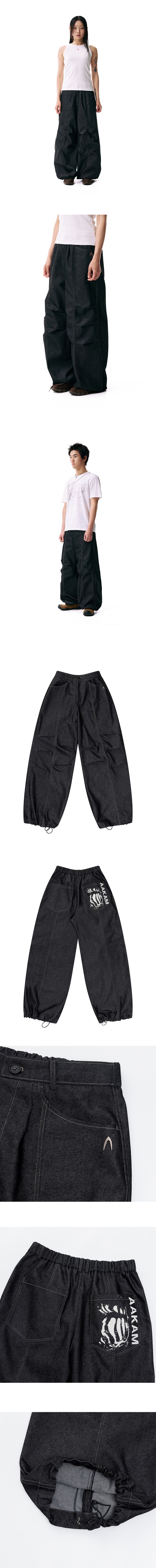 MUSINSA公式 | AAKAM Knee Pin-tuck Printed Denim Pants (Black)