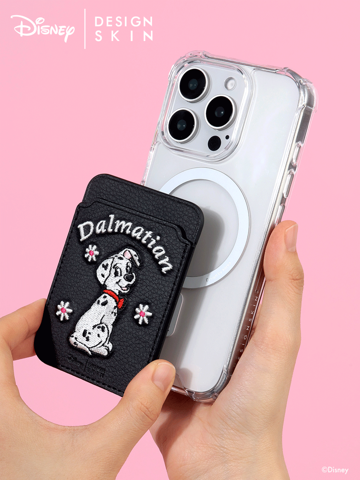 디자인스킨(DESIGNSKIN) [디즈니] 맥세이프 자수 카드 포켓_캣츠앤독스-브라운/레이디앤더트램프
