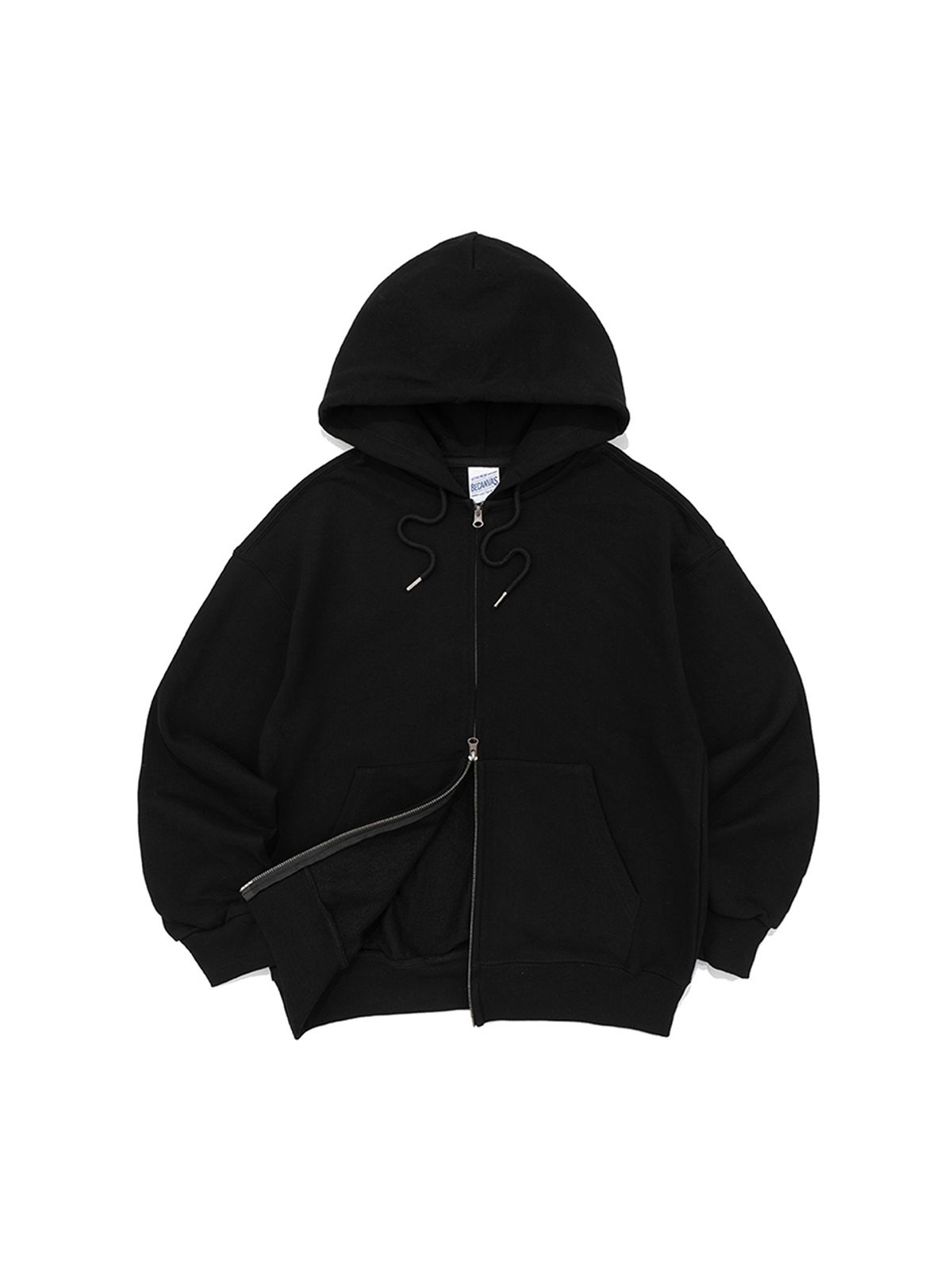 비캔버스(BECANVAS) [SET UP] OVERFIT 2WAY ZIP-UP & STRAIGHT or JOGGER SEWATPANTS - BLACK