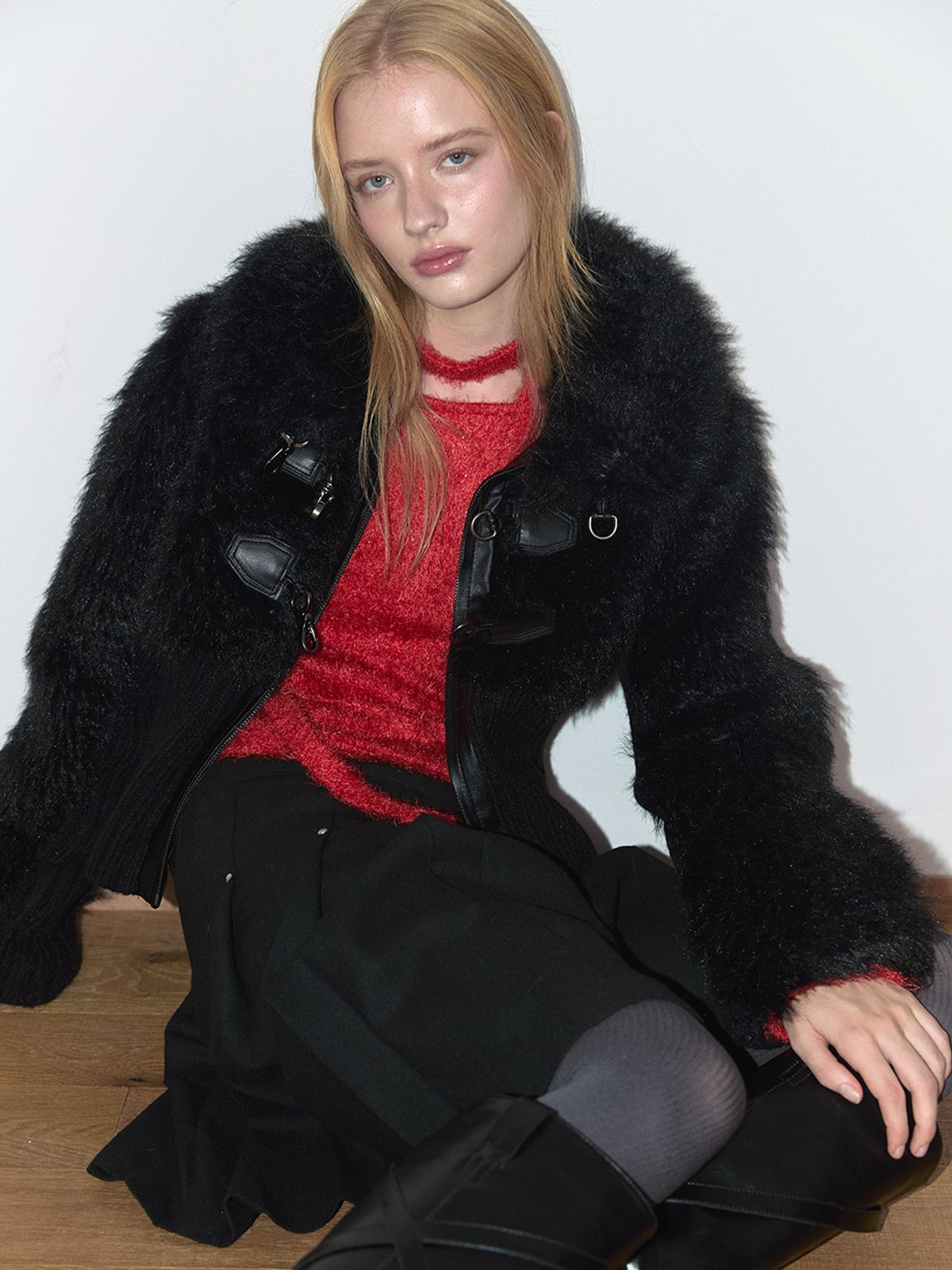 아수라(ASURA) KNIT FUR MIX MUSTANG (BLACK)