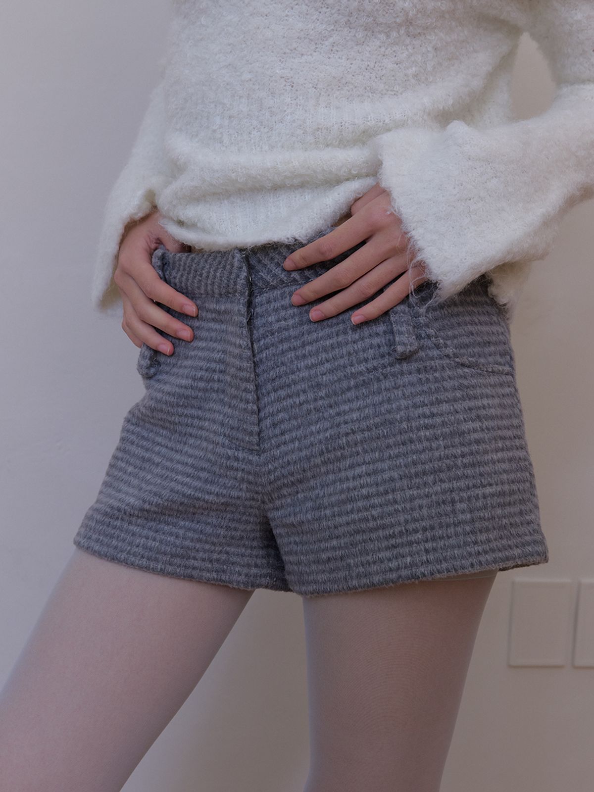 아수라(ASURA) DOUBLE BELT WOOL MICRO PANTS (GREY CHECK)