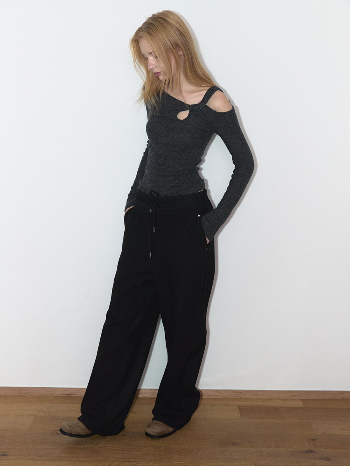 아수라(ASURA) FABRIC MIX WOOL PANTS (BLACK)