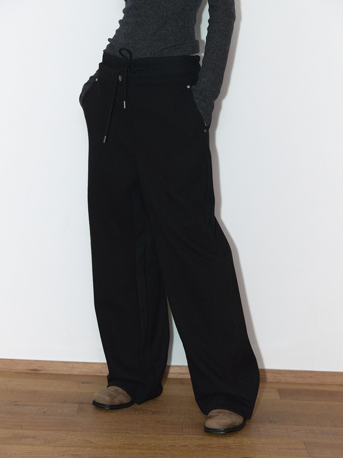 아수라(ASURA) FABRIC MIX WOOL PANTS (BLACK)