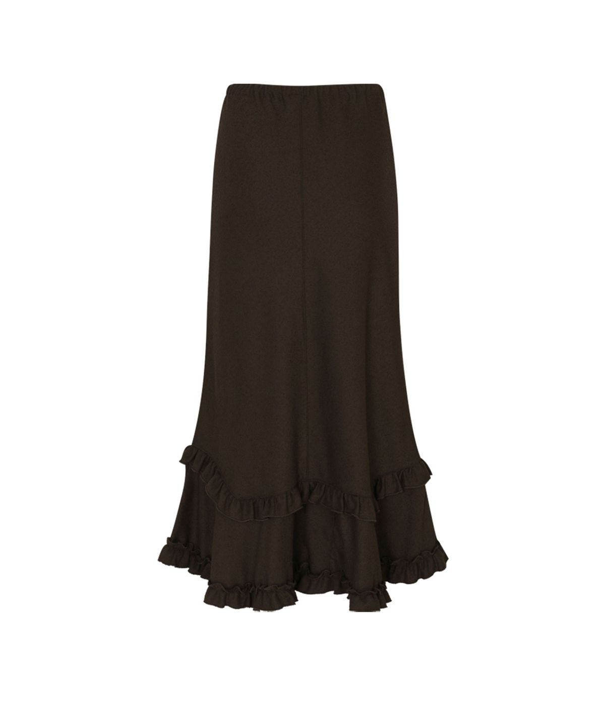 루루서울(LOULOUSEOUL) Unbar Frill Maxi Skirt (Brown)