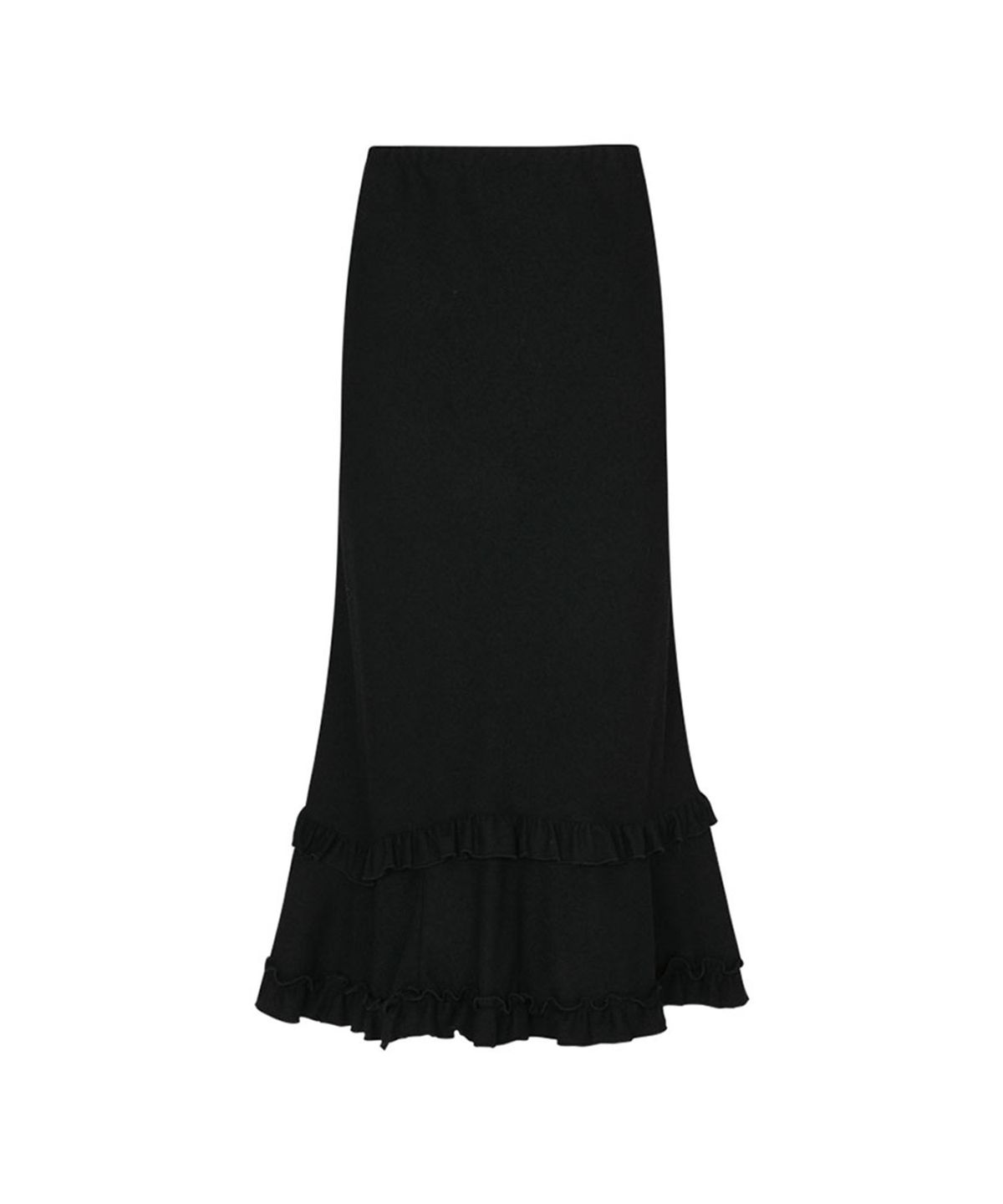 루루서울(LOULOUSEOUL) Unbar Frill Maxi Skirt (Black)