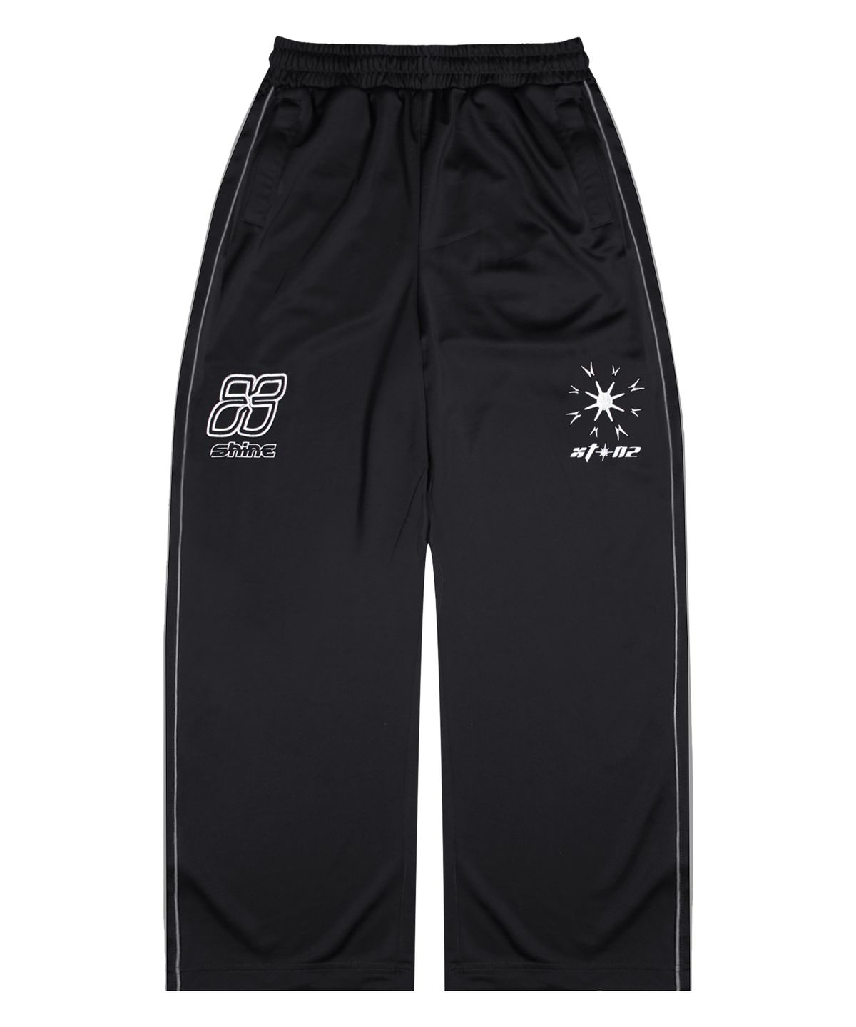 엑스톤즈(XTONZ) XP260 샤인 파이핑 와이드 트랙 팬츠 (BLACK)