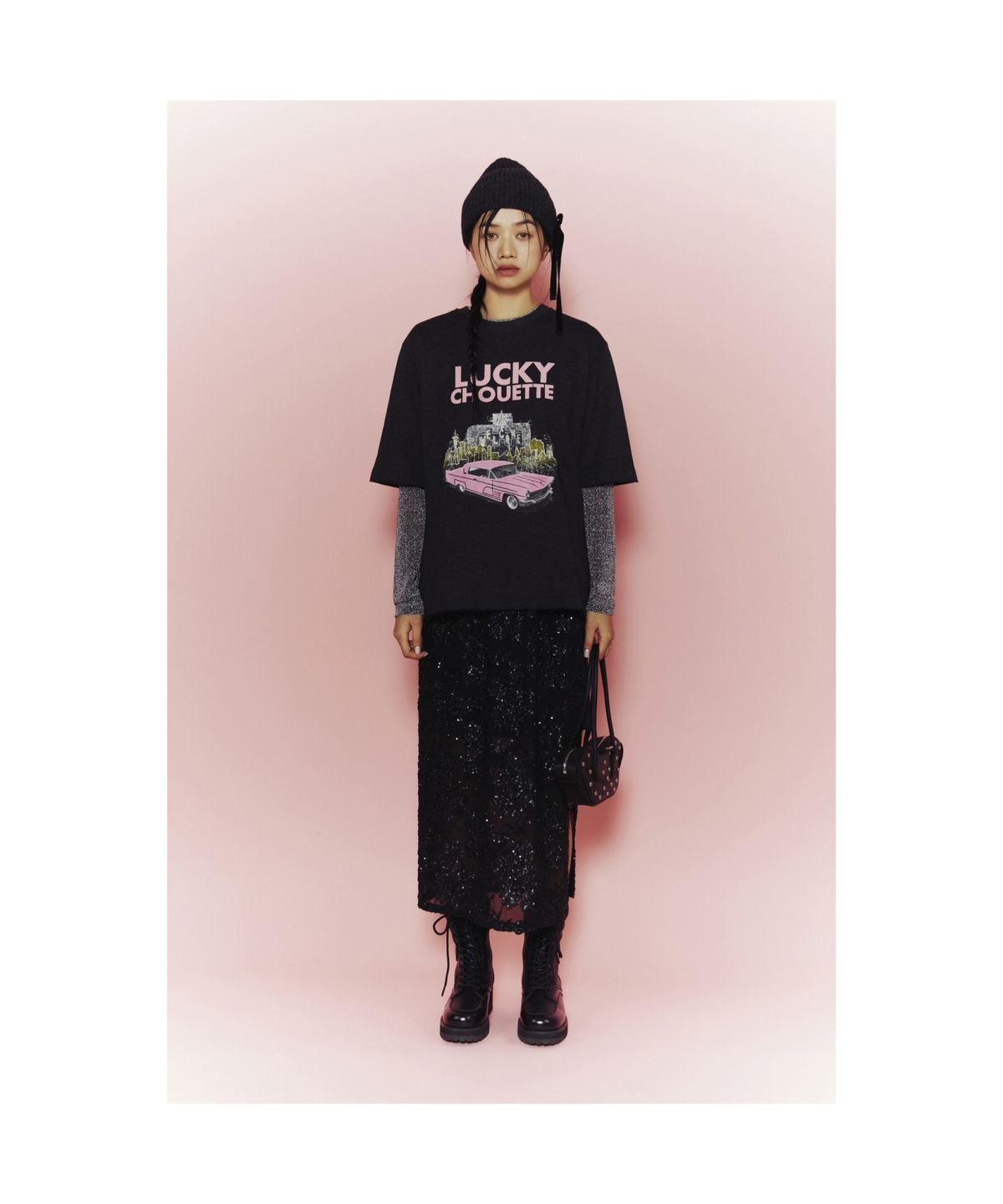 럭키슈에뜨(LUCKY CHOUETTE) [Holiday Edition] Metal Slim Fit Long-Sleeved T-shirts (silver) LFTAS25050SVX