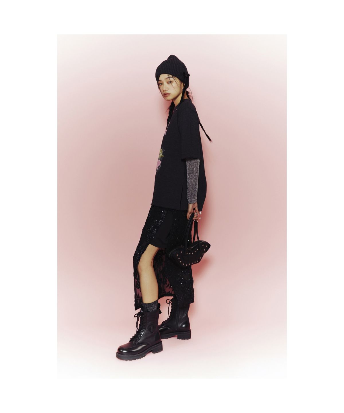 럭키슈에뜨(LUCKY CHOUETTE) [Holiday Edition] Spangle Long Banded Waist Skirt (Under Skirt Set) (black) LFKAS25040BKX