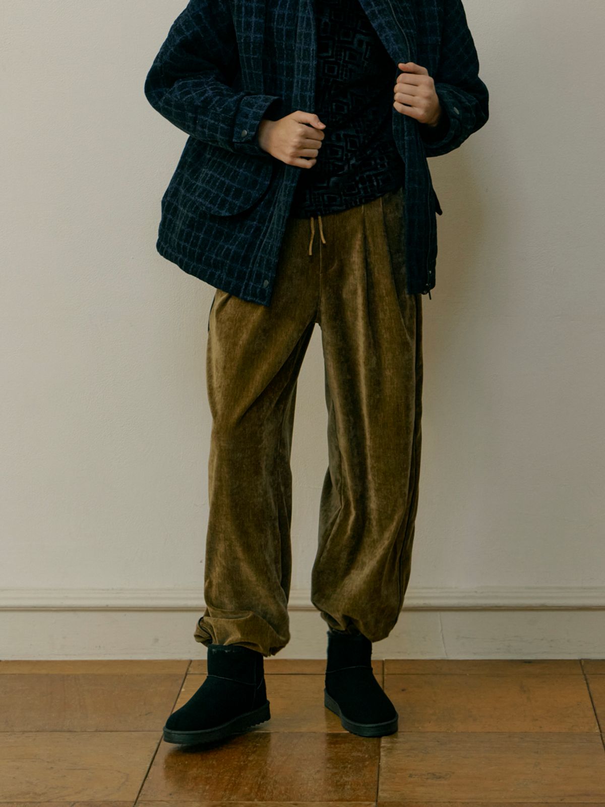 유가당(YUGADANG) 벨벳 와이드팬츠_올리브그린/FW/ Free size jogger pants