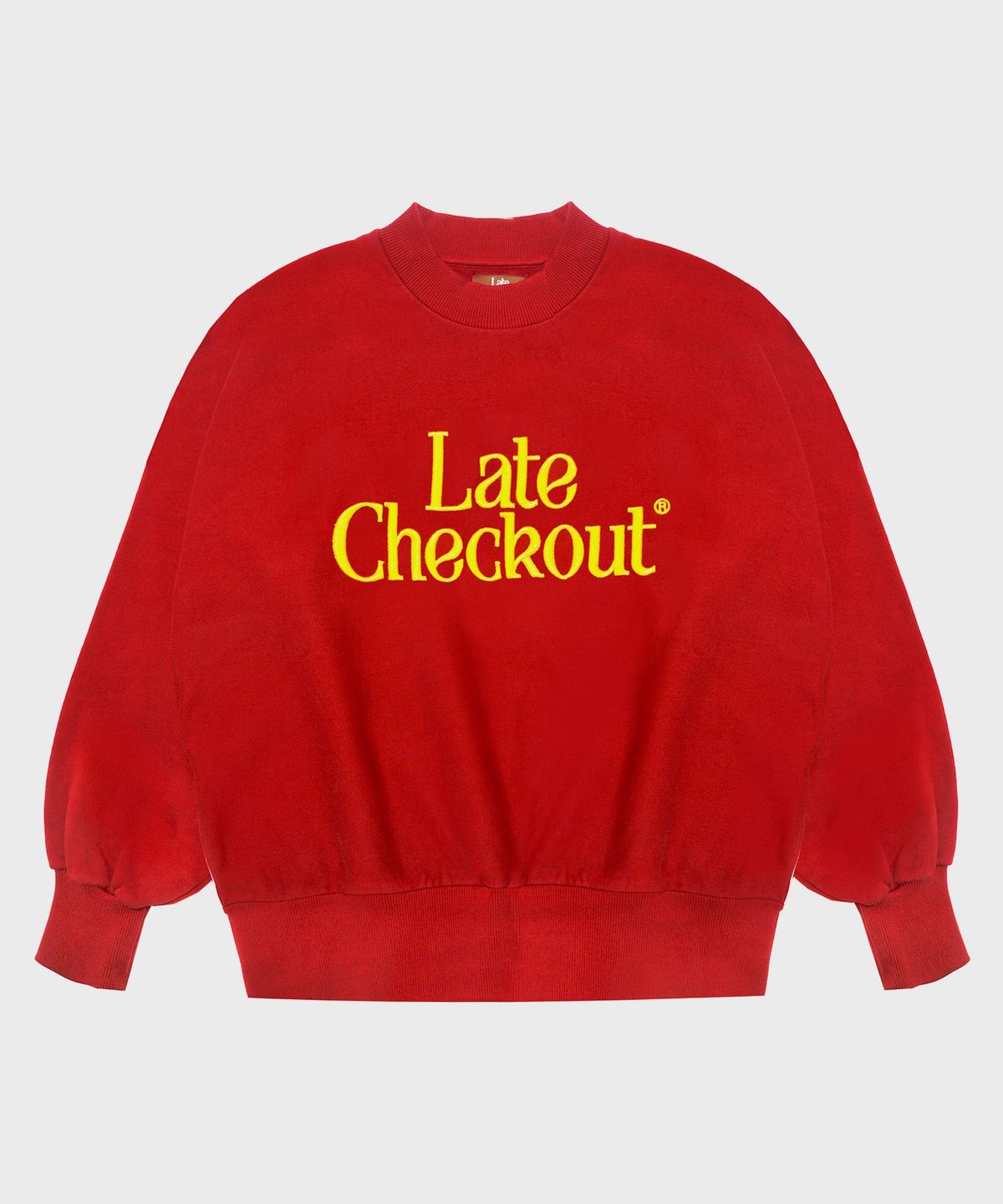 레이트 체크아웃(LATE CHECKOUT) (U) 크루넥 스웨트셔츠 버건디/옐로우 CREWNECK SWEATSHIRT BURGUNDY/YELLOW