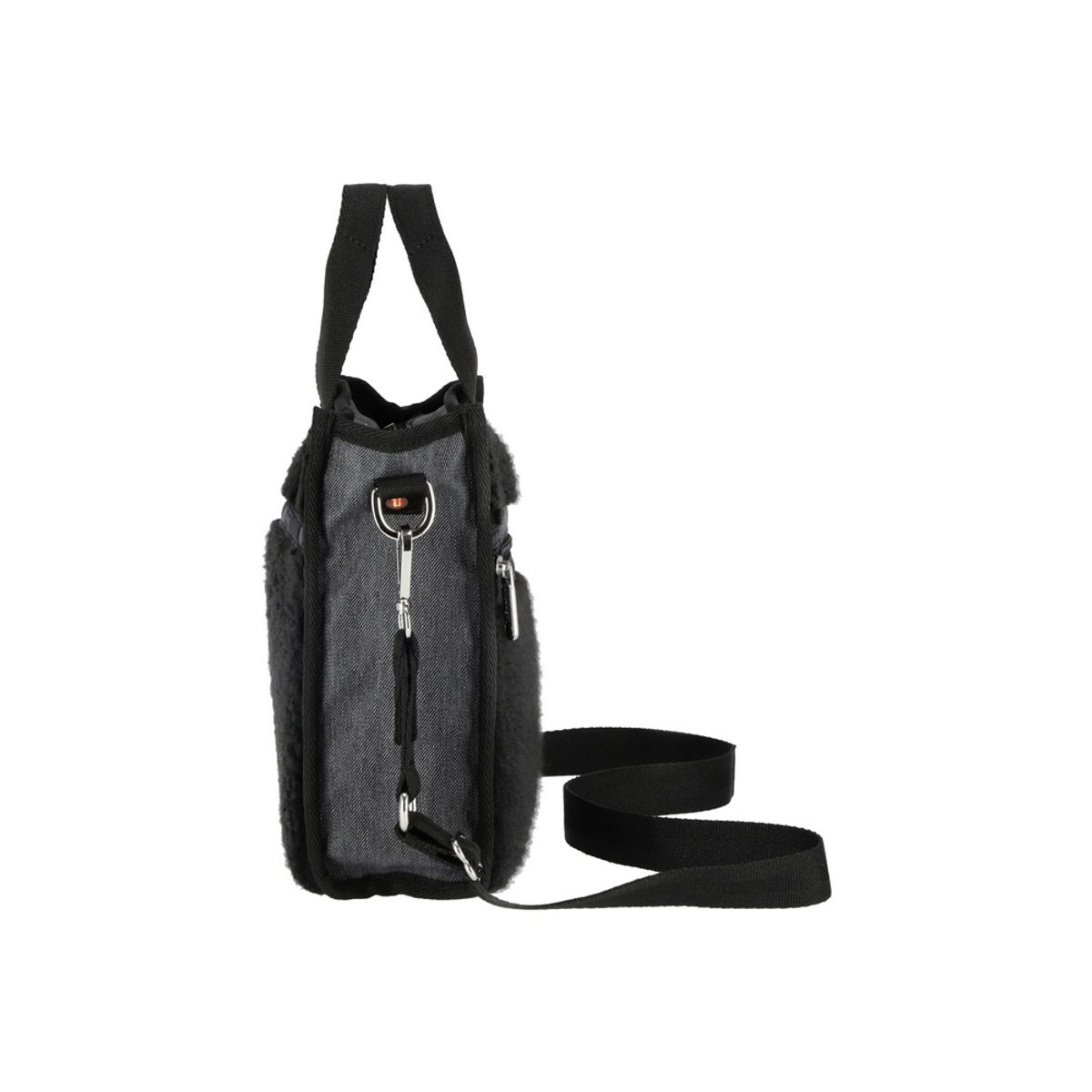 레스포색(LESPORTSAC) 블랙 데님/블랙 셰르파 미니 N/S 토트백 [1609.LA79]