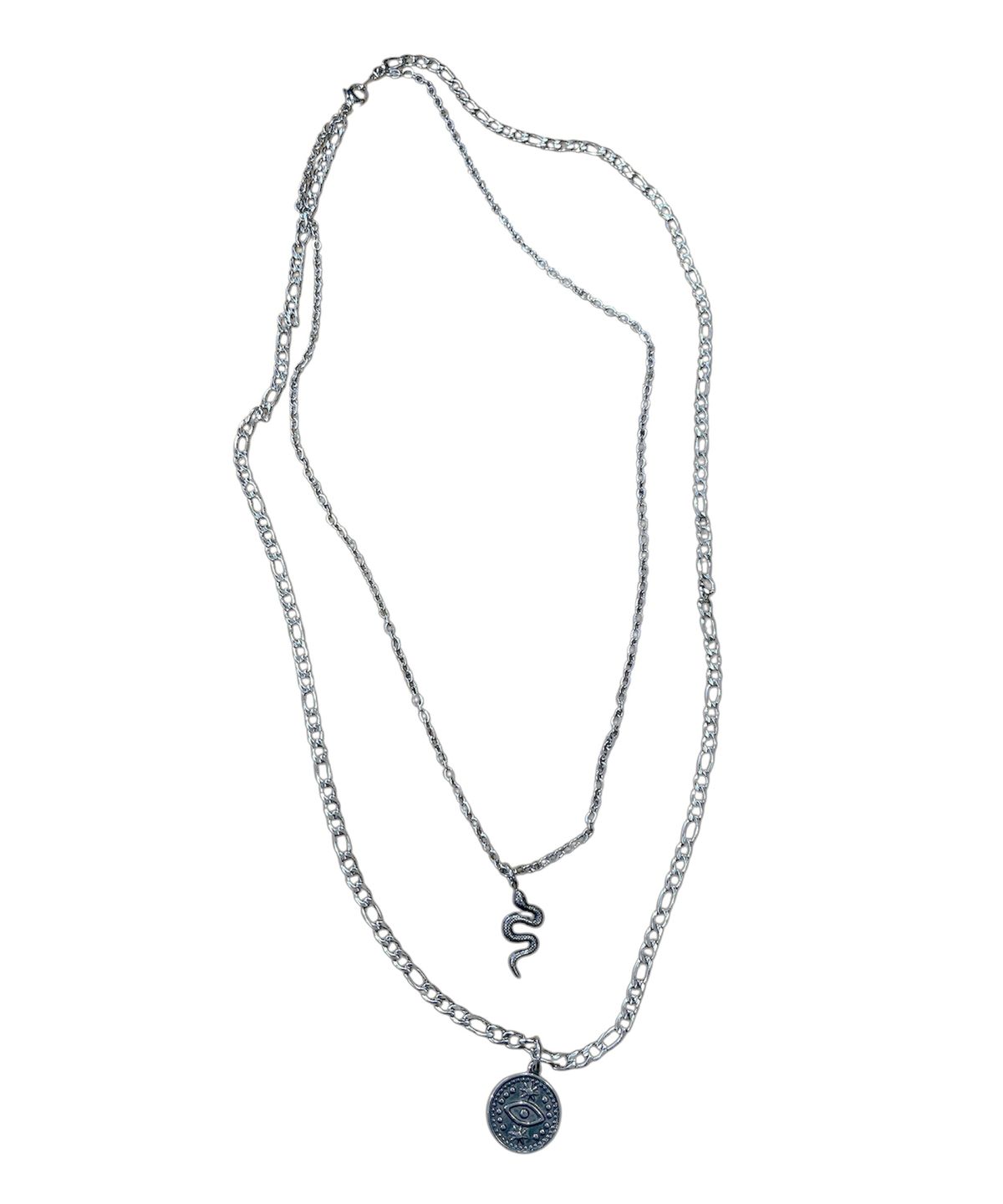 스케이터락(SK8ER ROCK) Magic Coin Snake Layered Necklace ((steel))