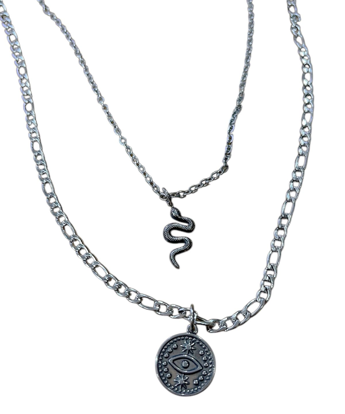 스케이터락(SK8ER ROCK) Magic Coin Snake Layered Necklace ((steel))