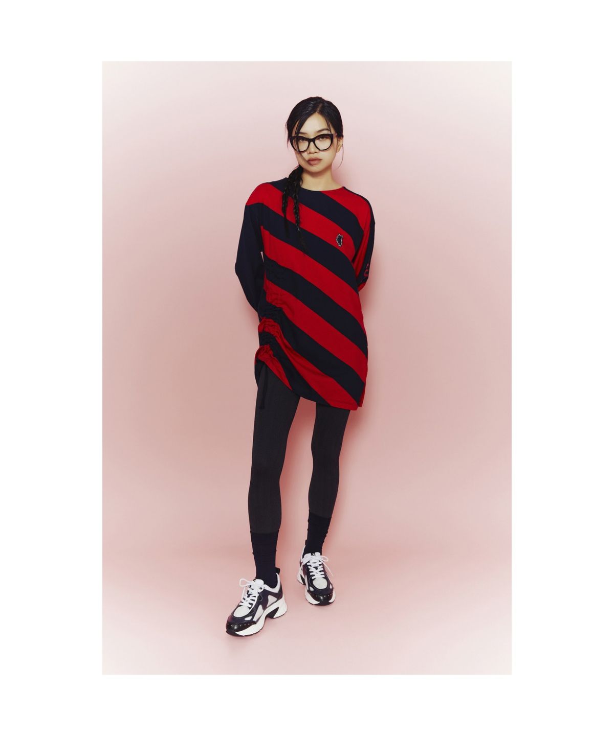 럭키슈에뜨(LUCKY CHOUETTE) [Holiday Edition] Stripe Solid MIX Long Sleeve T-shirts (red) LFTAS25060REX
