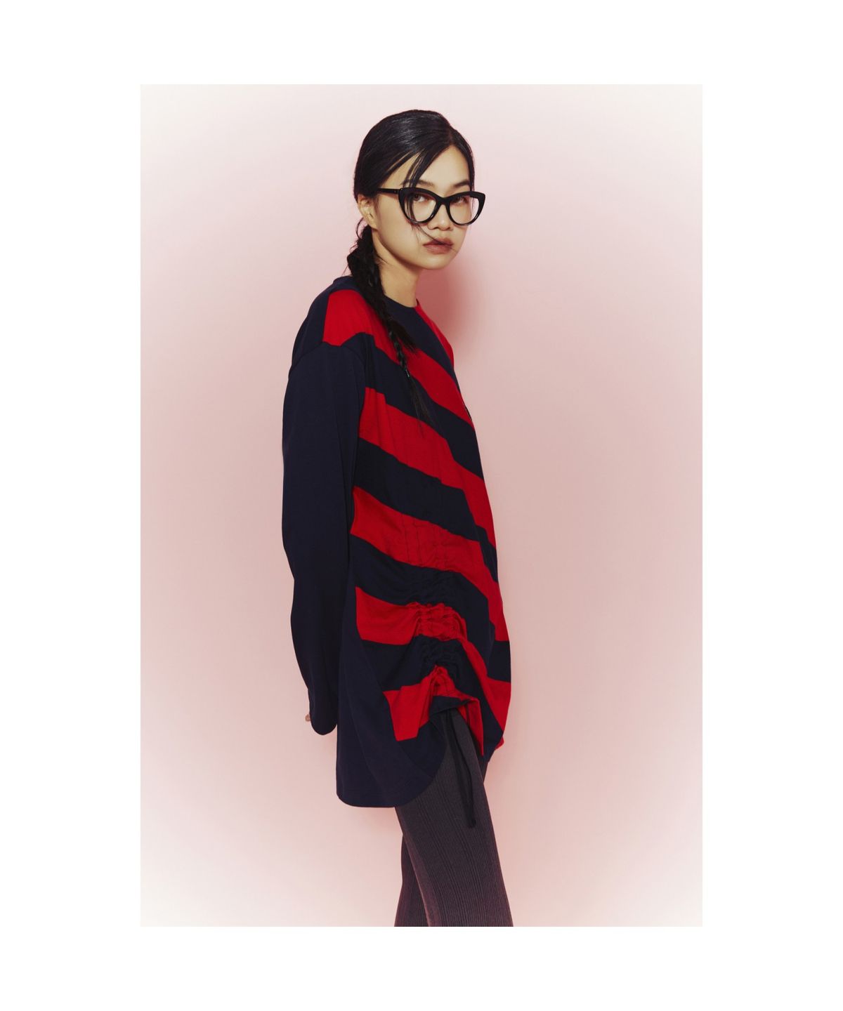 럭키슈에뜨(LUCKY CHOUETTE) [Holiday Edition] Stripe Solid MIX Long Sleeve T-shirts (red) LFTAS25060REX