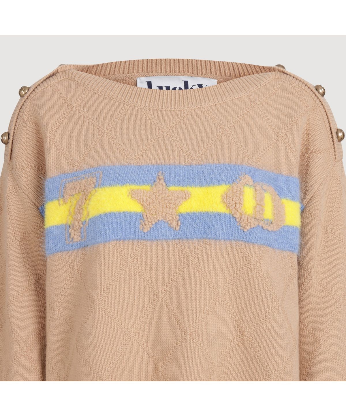 럭키슈에뜨(LUCKY CHOUETTE) [Holiday Edition] Front Accentuated Knit Pullover (camel) LFWAS25030CMX