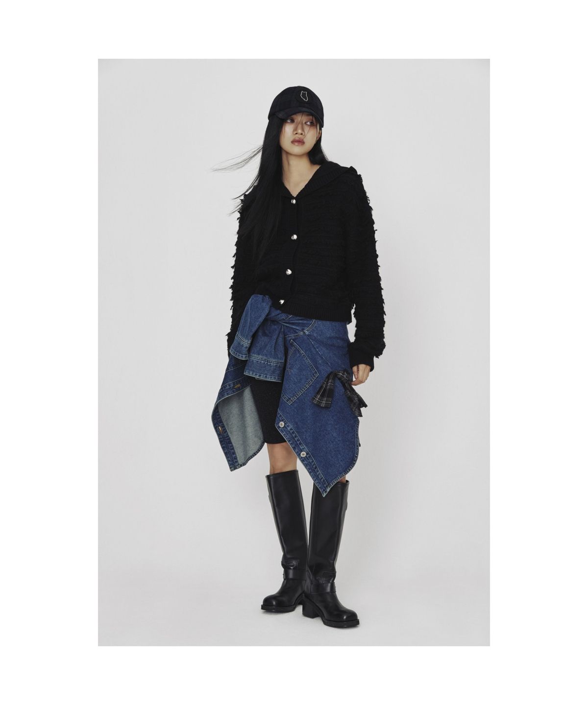 럭키슈에뜨(LUCKY CHOUETTE) [Holiday Edition] Loop Tissue Hoodie Knit Cardigan (black) LFWCS25010BKX
