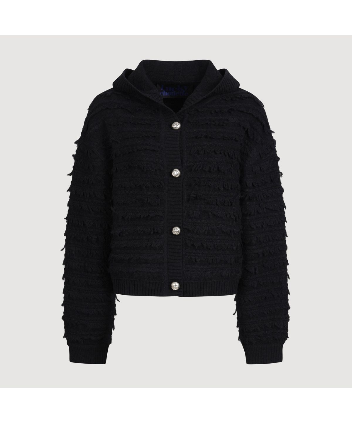 럭키슈에뜨(LUCKY CHOUETTE) [Holiday Edition] Loop Tissue Hoodie Knit Cardigan (black) LFWCS25010BKX