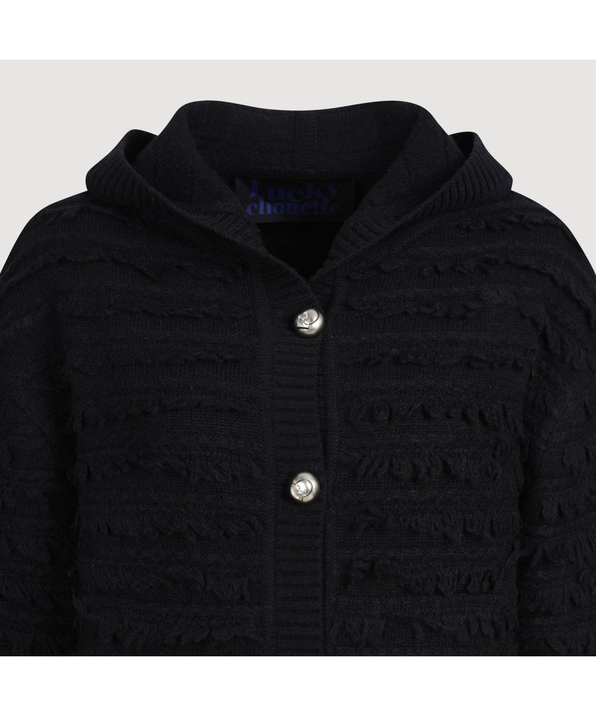 럭키슈에뜨(LUCKY CHOUETTE) [Holiday Edition] Loop Tissue Hoodie Knit Cardigan (black) LFWCS25010BKX