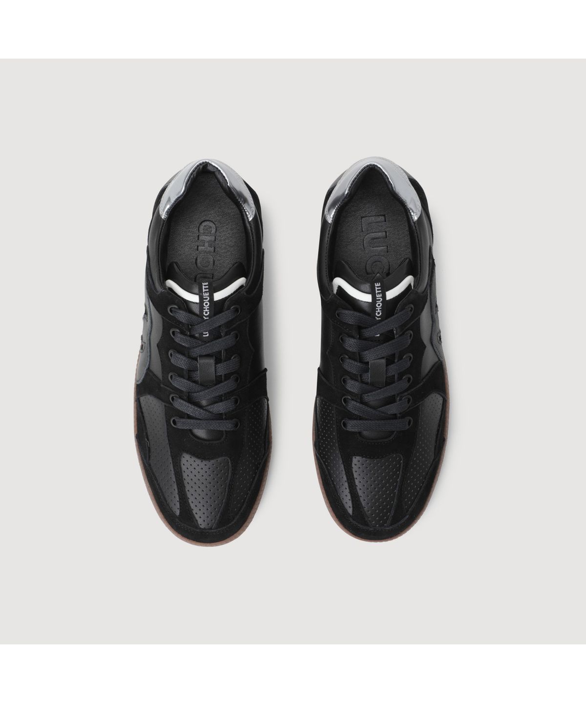 럭키슈에뜨(LUCKY CHOUETTE) [Holiday Edition] Front Punching Color Block Sneakers (black) LK1CM25010BKX