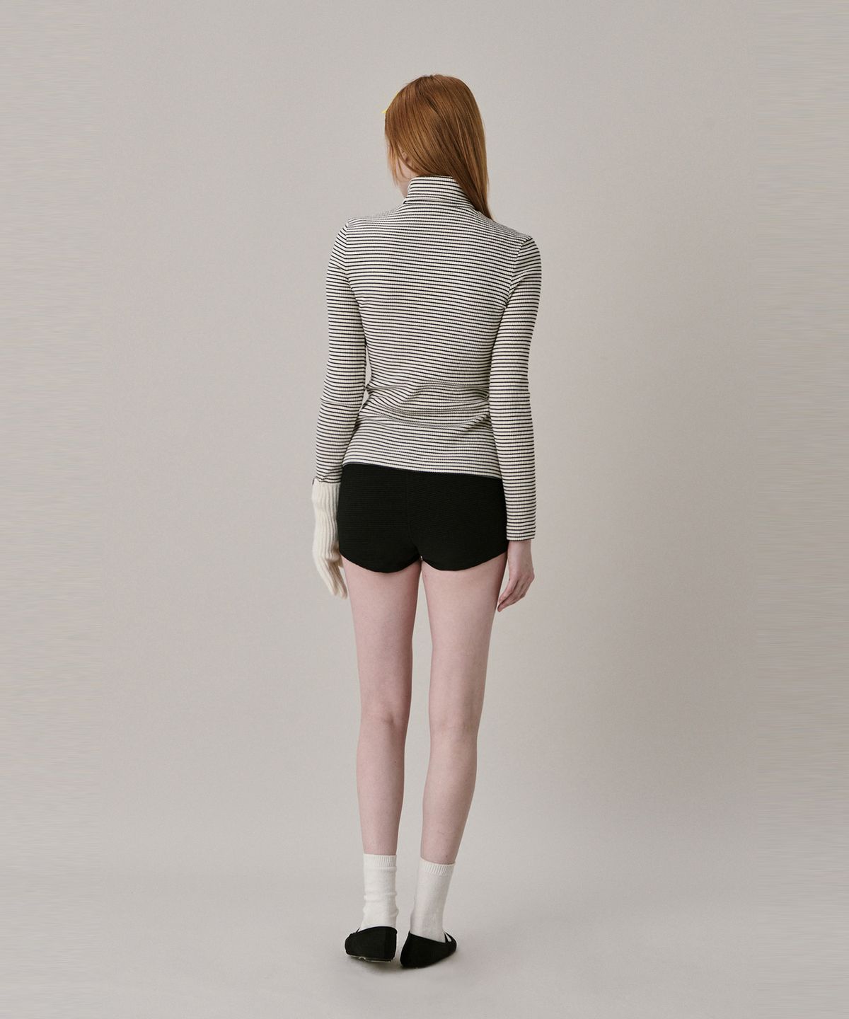 준준스페이스(JUNEJUNE SPACE) New Logo Stripe Turtleneck T-shirt_Ivory (뉴 로고 스트라이프 터틀넥 티셔츠_아이보리)
