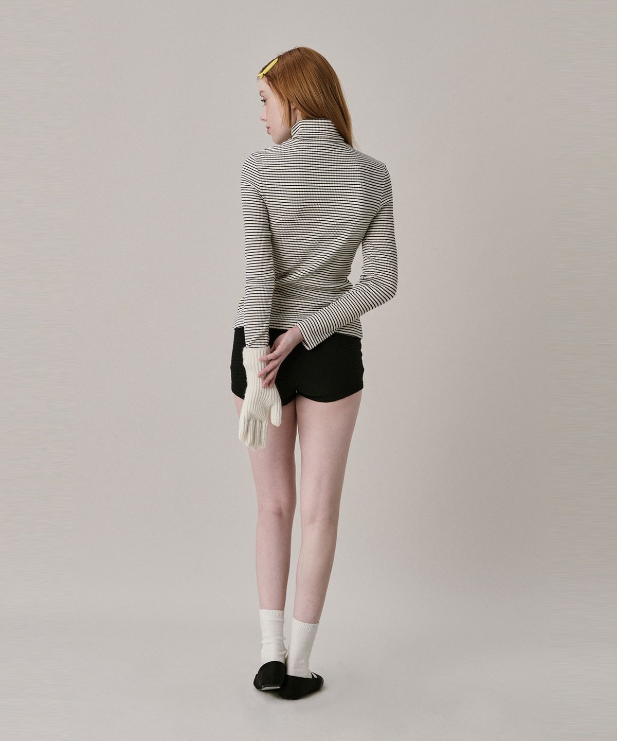 준준스페이스(JUNEJUNE SPACE) New Logo Stripe Turtleneck T-shirt_Ivory (뉴 로고 스트라이프 터틀넥 티셔츠_아이보리)