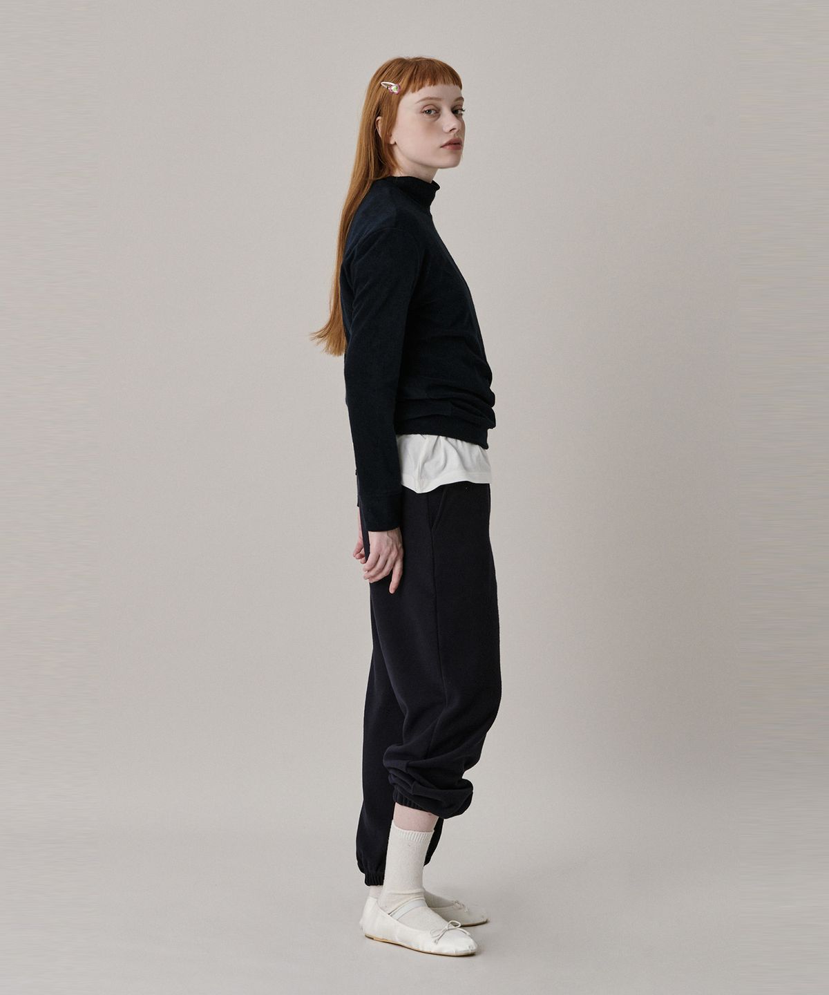 준준스페이스(JUNEJUNE SPACE) New Logo Basic Turtleneck T-shirt_Navy (뉴 로고 베이직 터틀넥 티셔츠_네이비)
