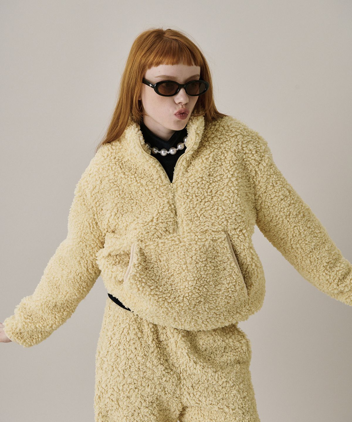 준준스페이스(JUNEJUNE SPACE) 24 Shearing Half Zip-up_Yellow (24 시어링 하프 집업_옐로우)