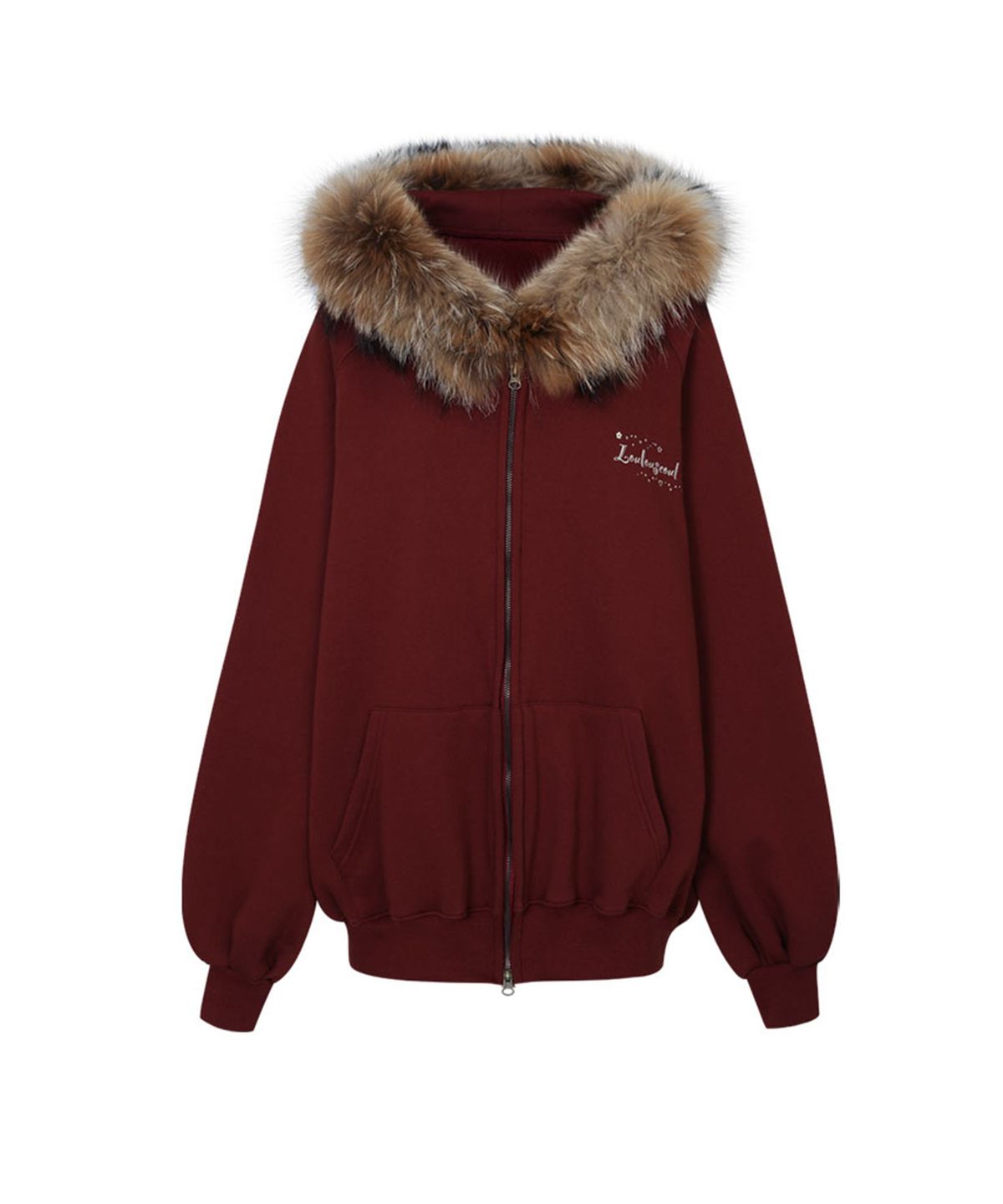 루루서울(LOULOUSEOUL) Call Number Fur Logo Hoodie (Wine)