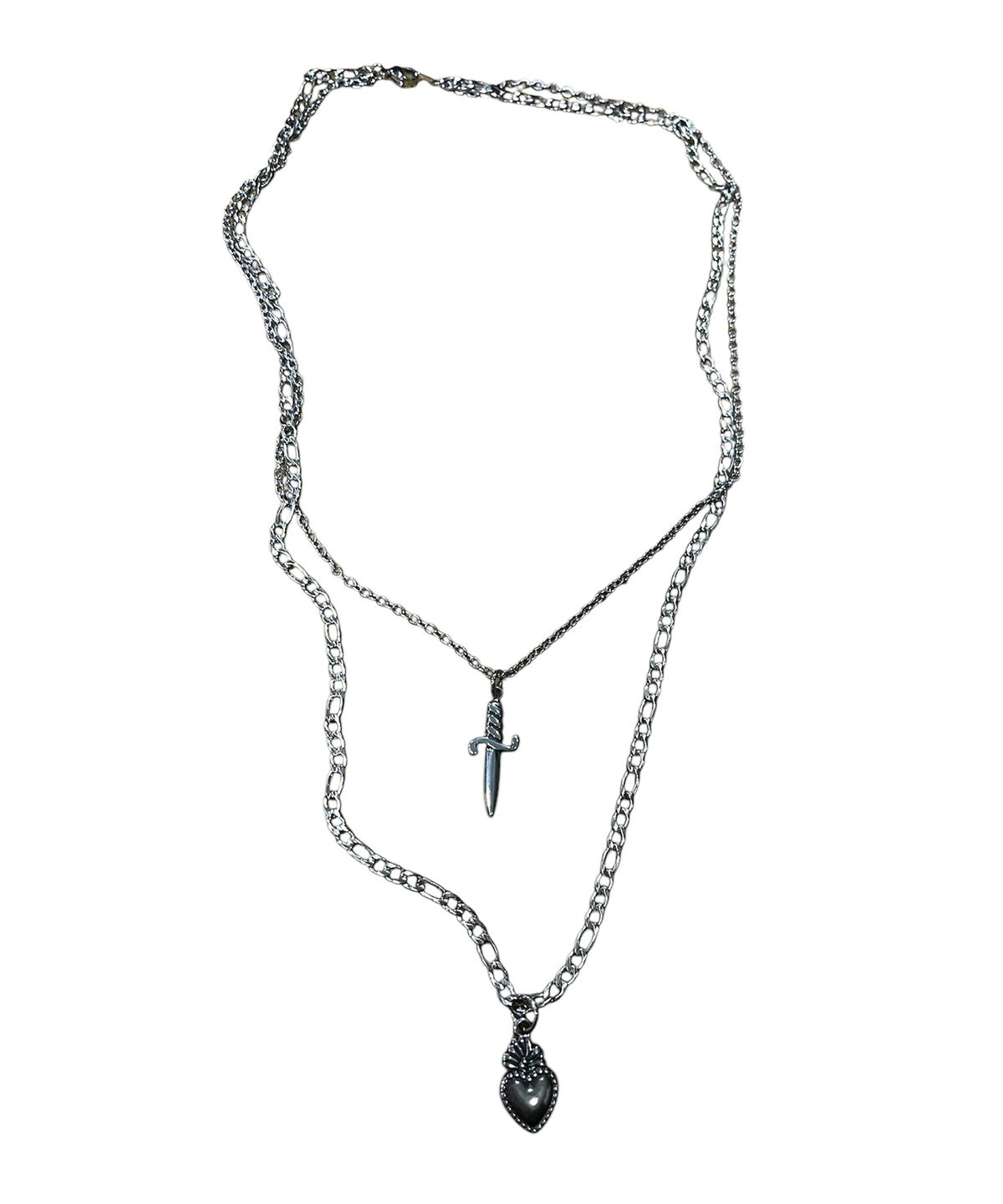 스케이터락(SK8ER ROCK) Holy Heart Dagger Layered Necklace ((Steel))