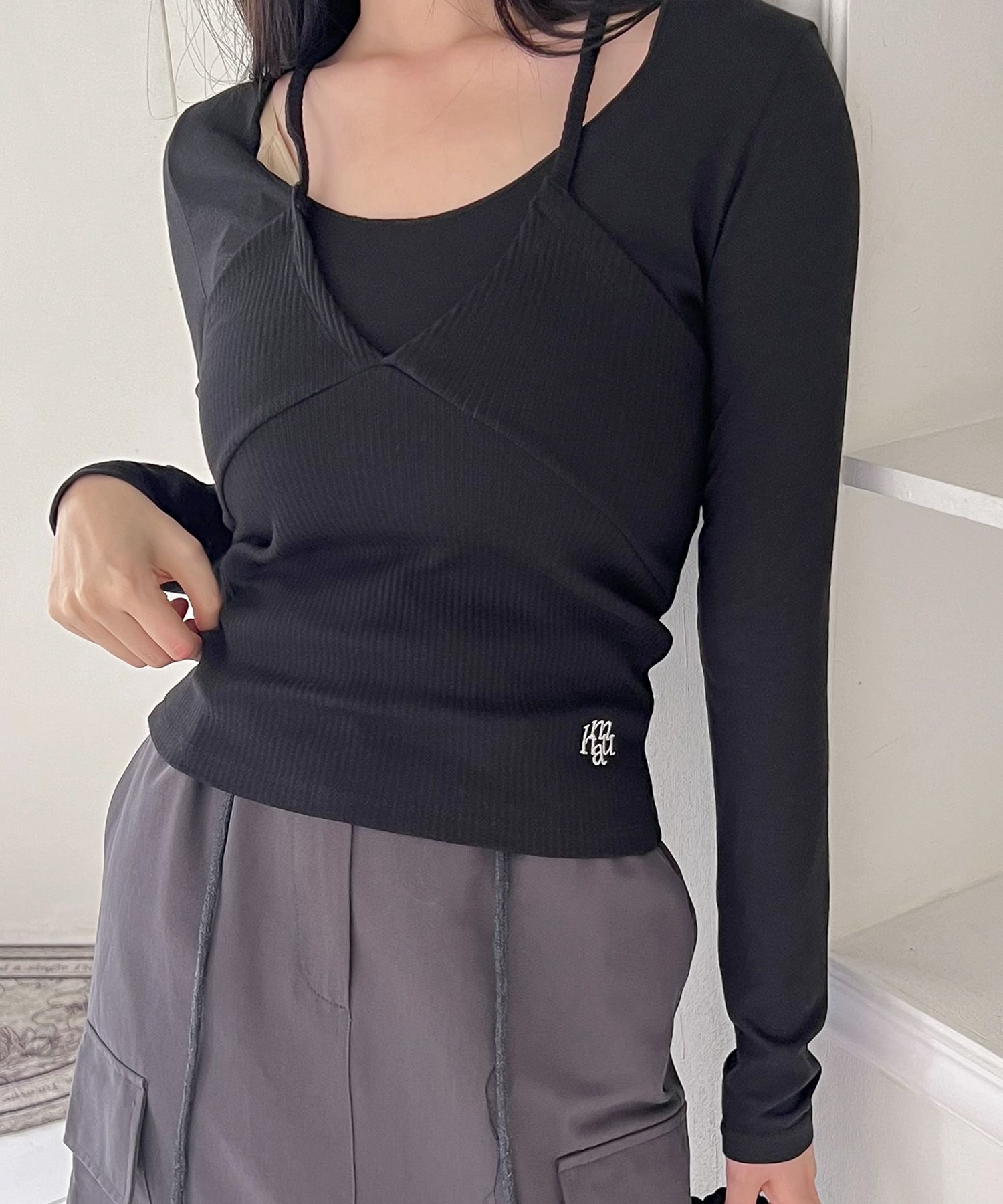 ★muahmuah★ LOGO LAYERED T-SHIRT SET BLACK MUSINSA | MUAHMUAH [SET] Logo Layered T-Shirt Set [Black]