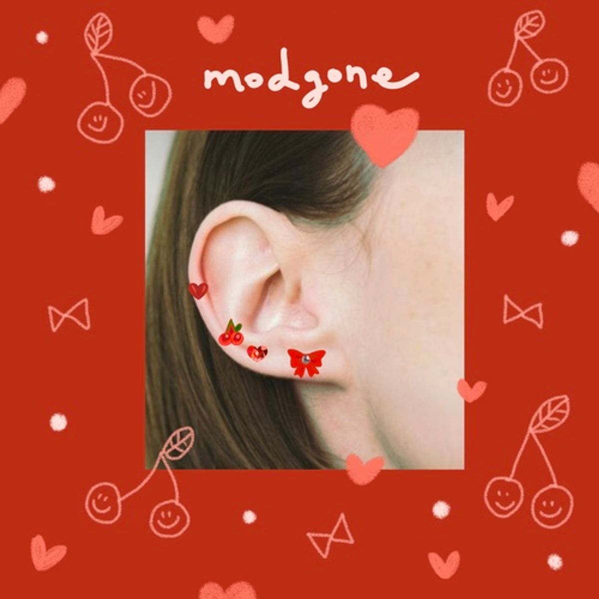 모드곤(MODGONE) 0.8mm 귀걸이침 두께 얇은 리본 체리 하트 피어싱 Ribbon cherry heart piercing