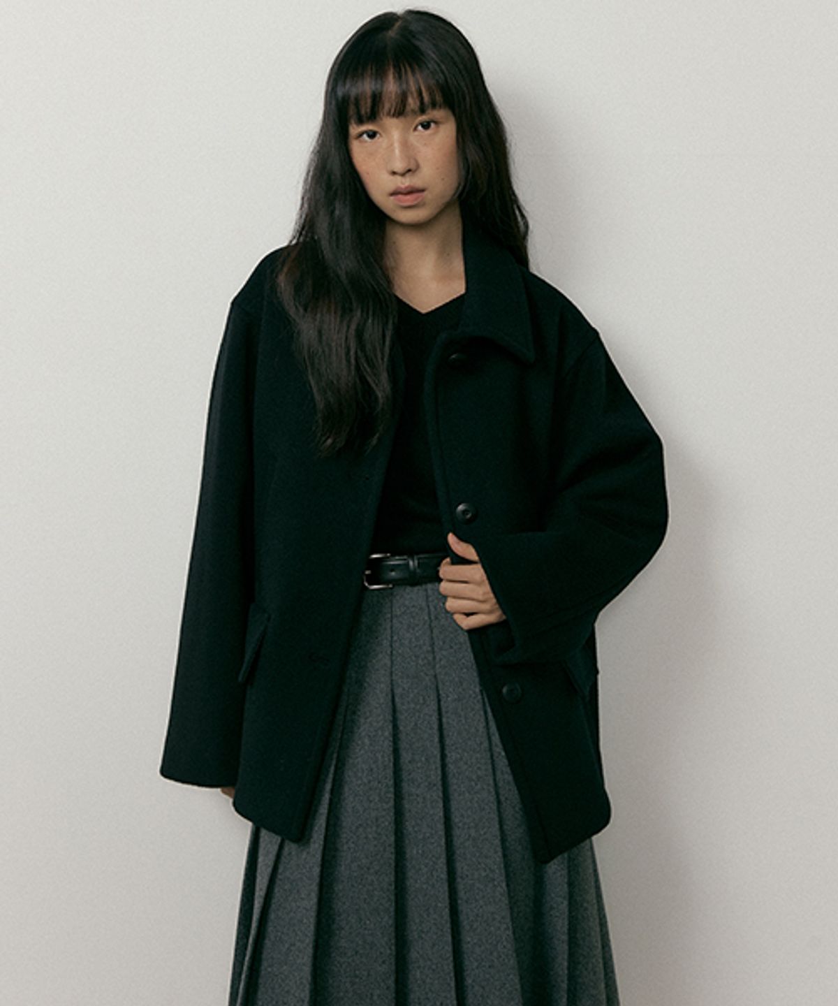 링서울(LINGSEOUL) standard wool half coat-black