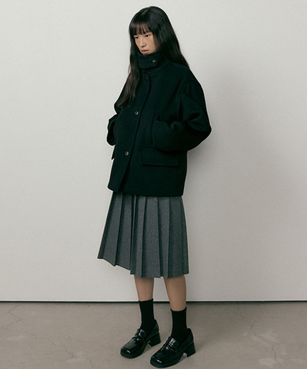 링서울(LINGSEOUL) standard wool half coat-black