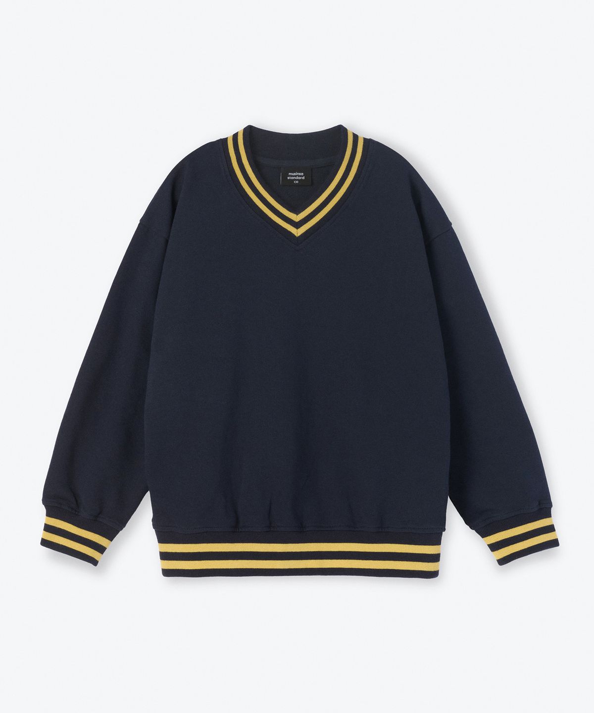 무신사 스탠다드 키즈(MUSINSA STANDARD KIDS) 오버사이즈 프레피 브이 넥 스웨트셔츠 [네이비]