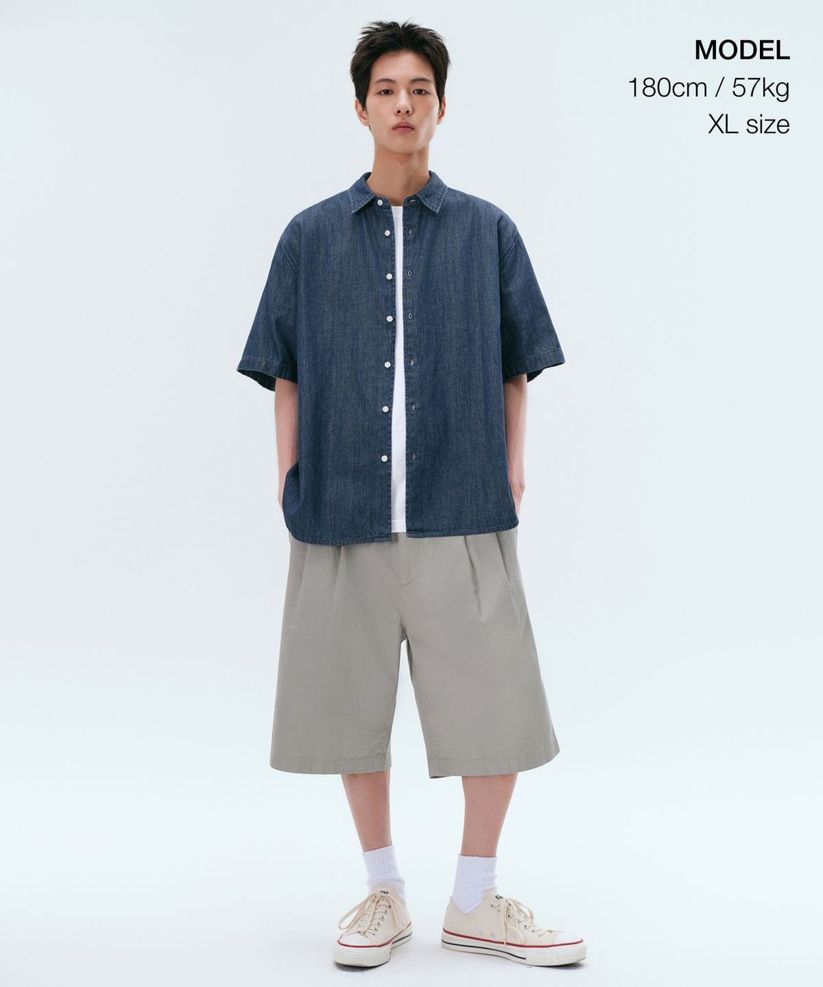 무신사 스탠다드(MUSINSA STANDARD) 릴렉스드 반소매 데님 셔츠 [인디고]