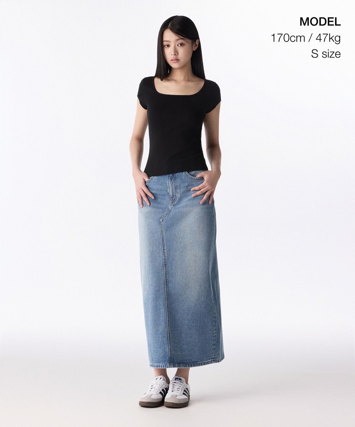 무신사 스탠다드 우먼(MUSINSA STANDARD WOMAN) 우먼즈 데님 맥시 스커트 [라이트 인디고]