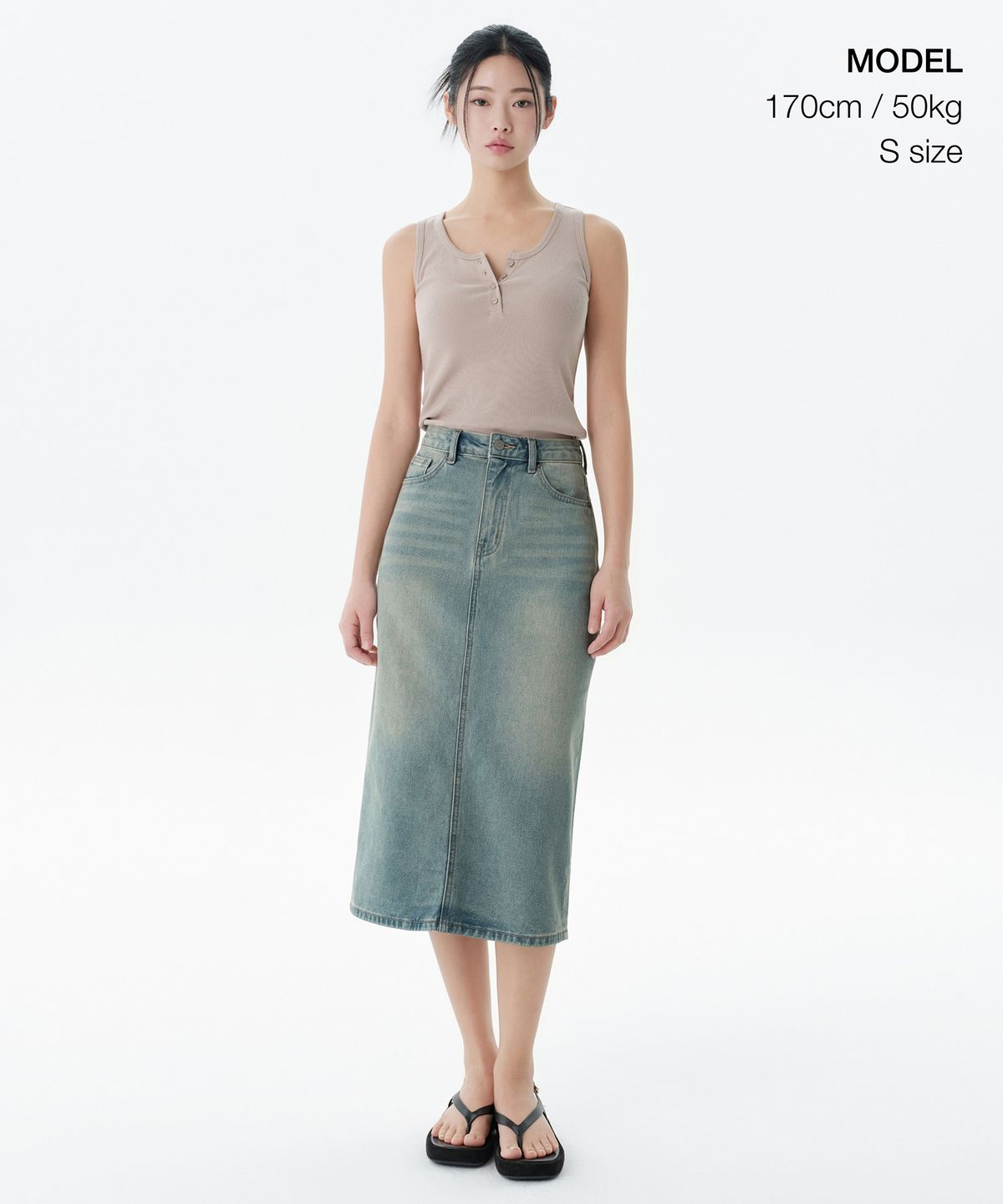무신사 스탠다드 우먼(MUSINSA STANDARD WOMAN) 우먼즈 데님 미디 스커트 [옐로우 스카이 블루]