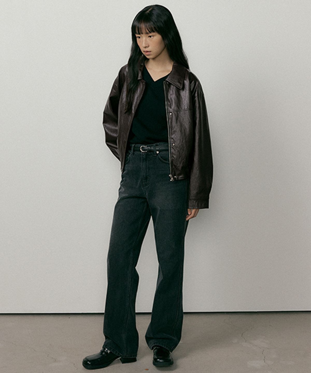링서울(LINGSEOUL) leather blouson jacket-brown