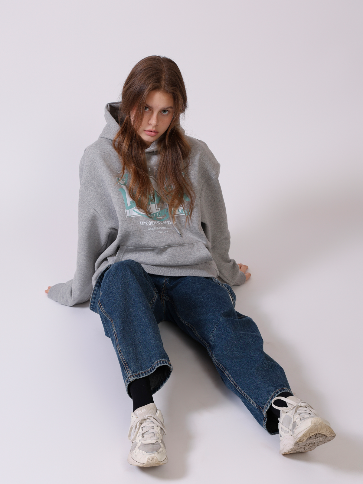 리에마르(LIEMAR) LM보더 오버핏 기모 후드 [크림]