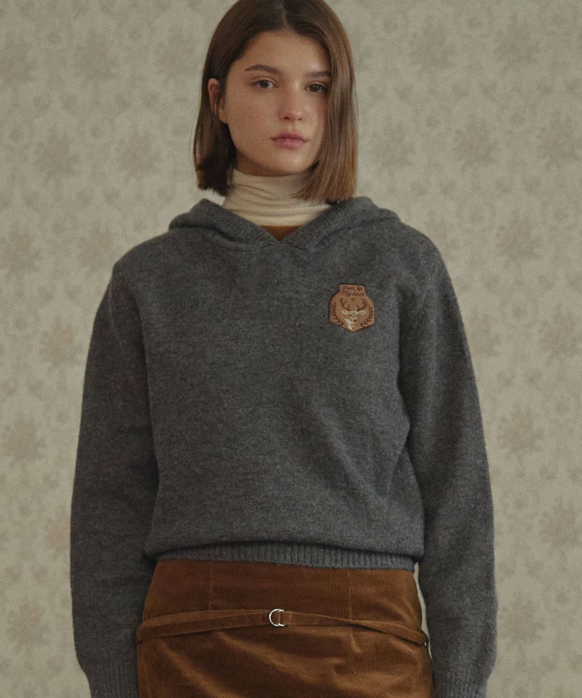 디어마이디어(DEARMYDEER) Wappen Knit Hoodie (Gray)
