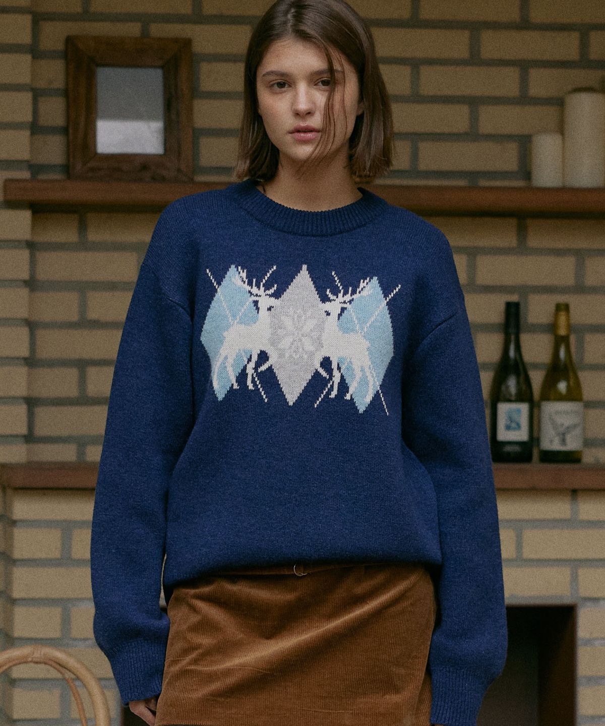 디어마이디어(DEARMYDEER) My Deer Jacquard knit (Navy)