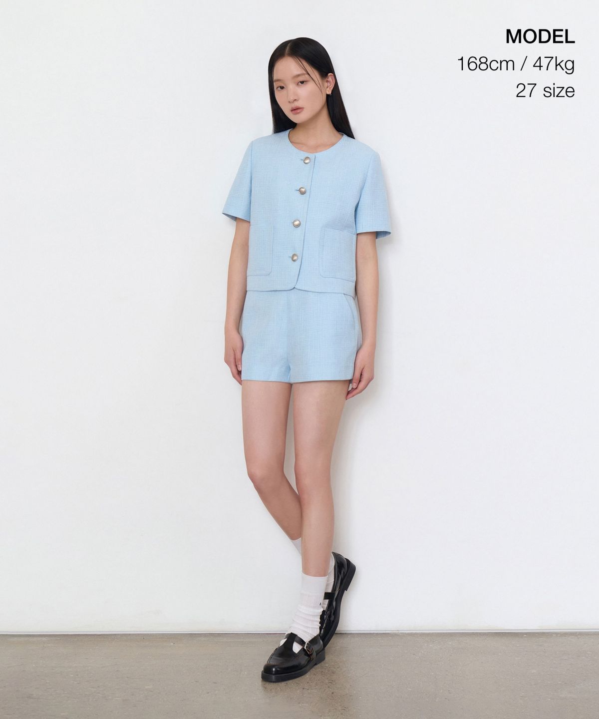 무신사 스탠다드 우먼(MUSINSA STANDARD WOMAN) 우먼즈 트위드 포멀 쇼츠 [스카이 블루]