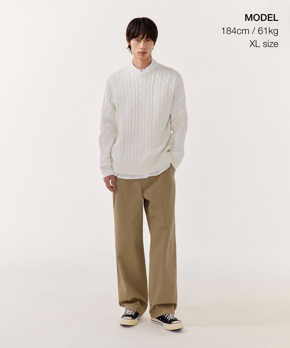 무신사 스탠다드(MUSINSA STANDARD) 코튼 케이블 크루 넥 니트 [아이보리]