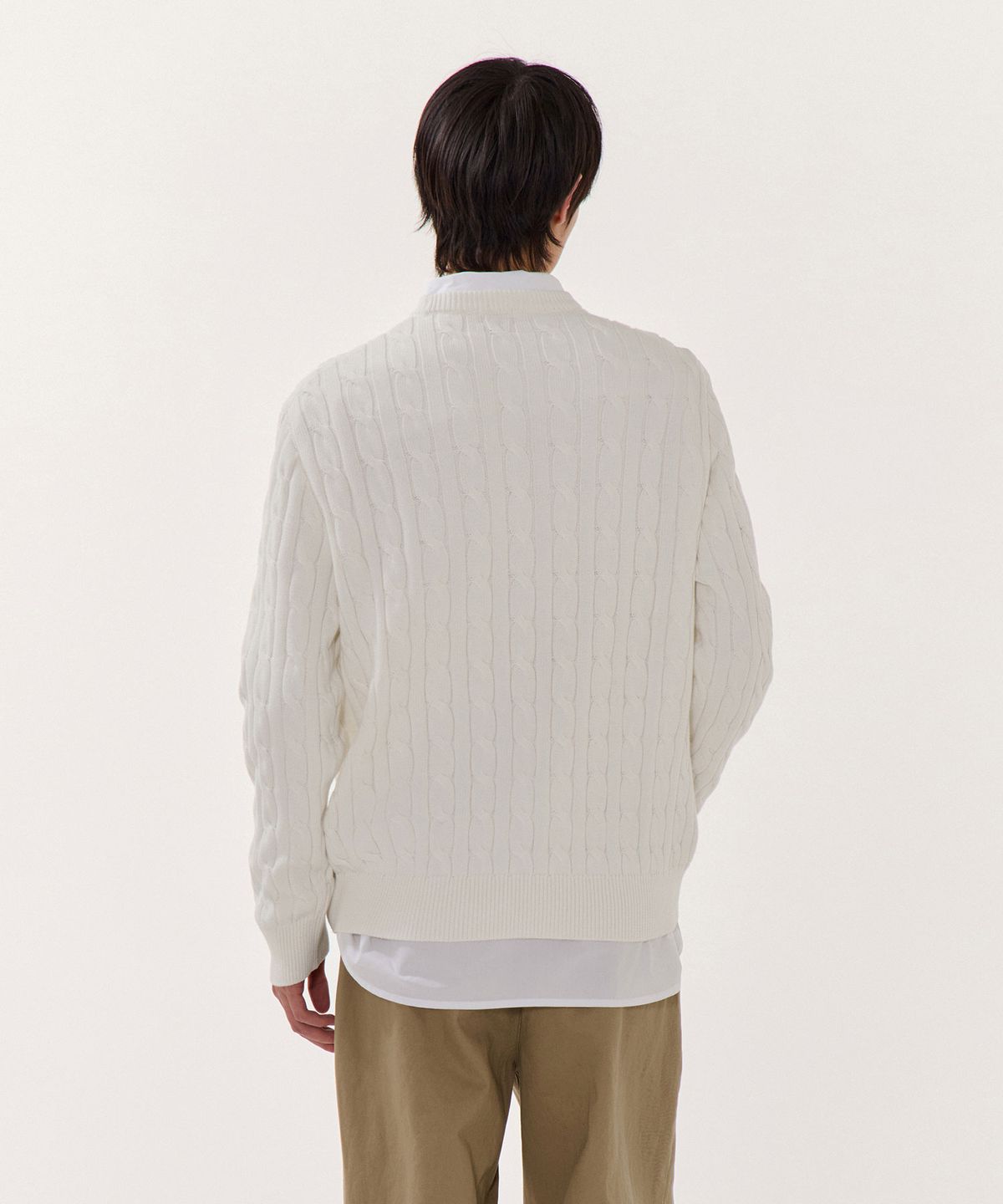 무신사 스탠다드(MUSINSA STANDARD) 코튼 케이블 크루 넥 니트 [아이보리]