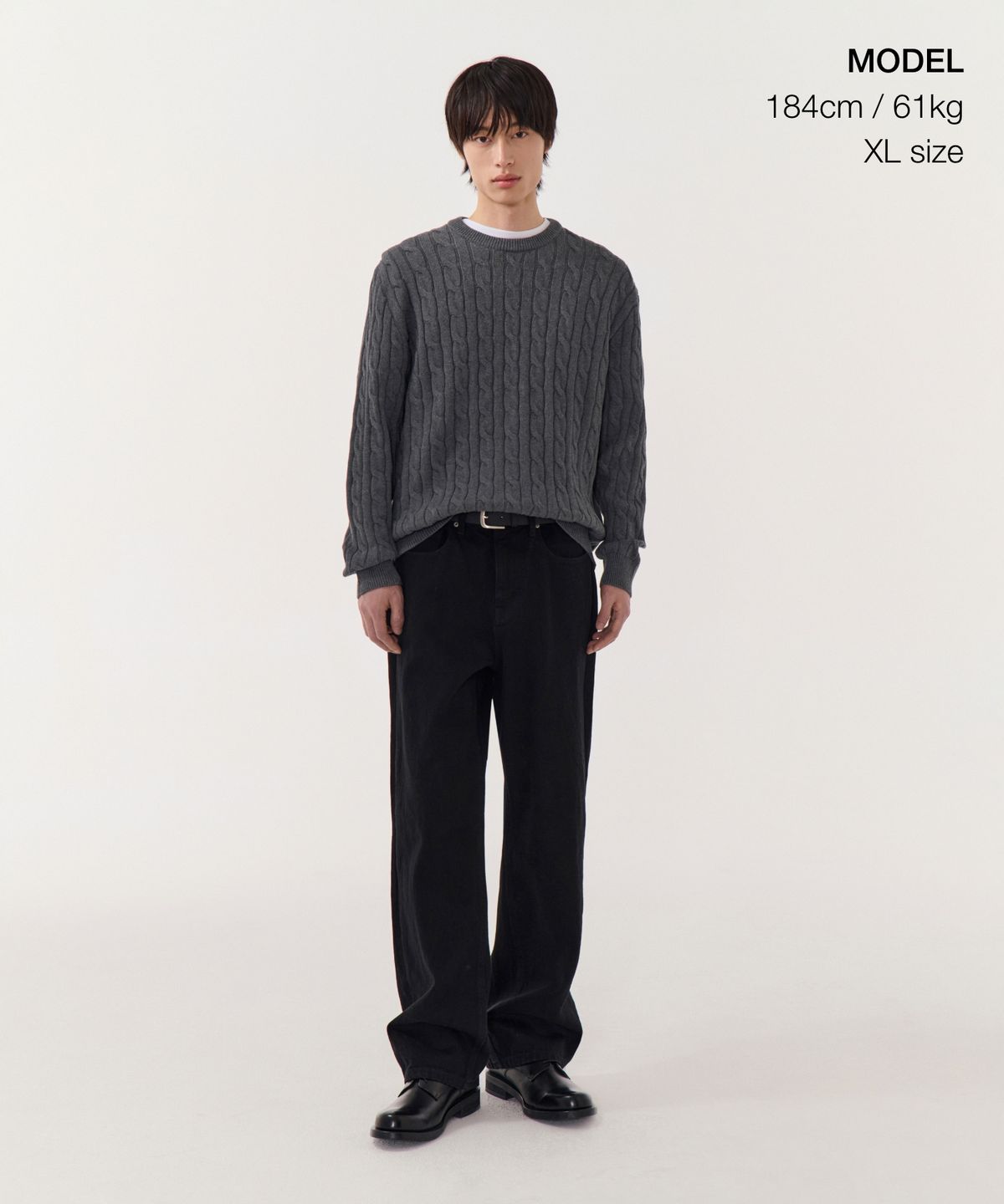무신사 스탠다드(MUSINSA STANDARD) 코튼 케이블 크루 넥 니트 [그레이]