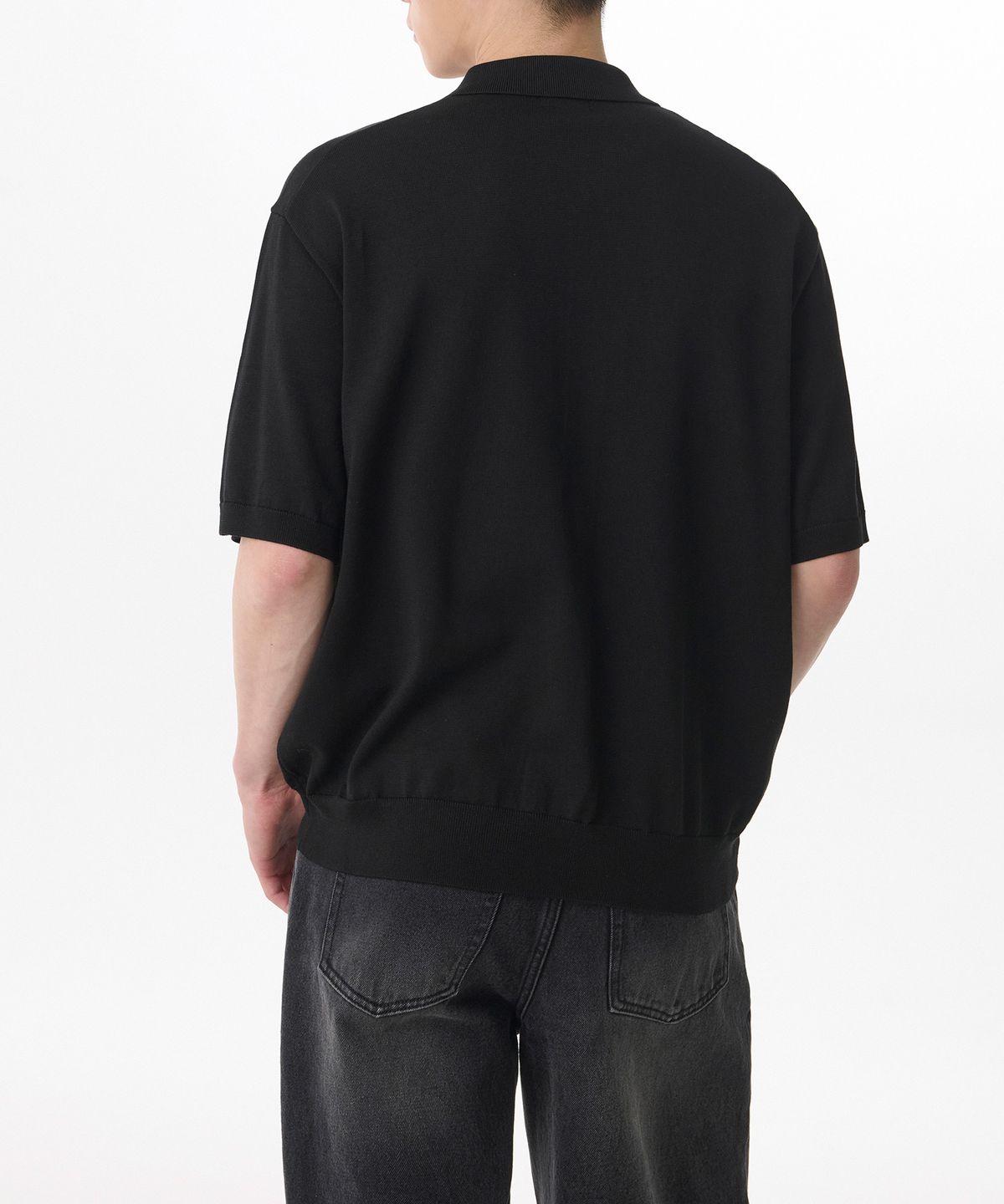 무신사 스탠다드(MUSINSA STANDARD) 코튼 텐셀 칼라드 반소매 가디건 [블랙]