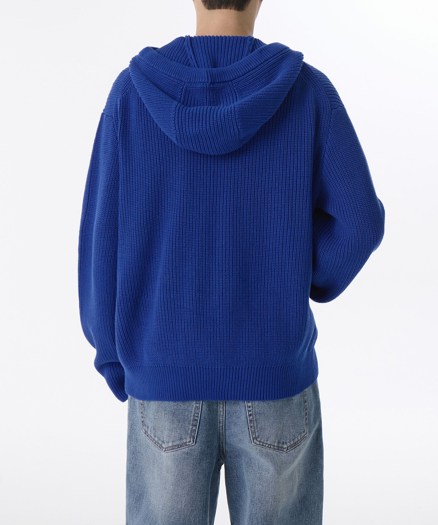 MUSINSA MUSINSA STANDARD Ribbed Knit Hooded Zip-Up [Blue]