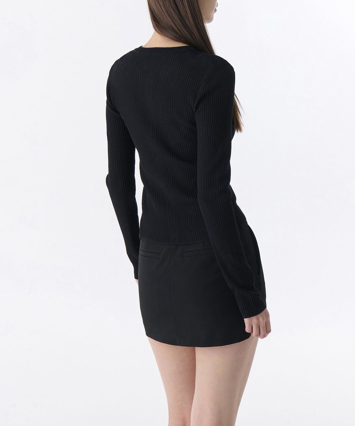 무신사 스탠다드 우먼(MUSINSA STANDARD WOMAN) 우먼즈 리브드 슬림 라운드 넥 가디건 [블랙]